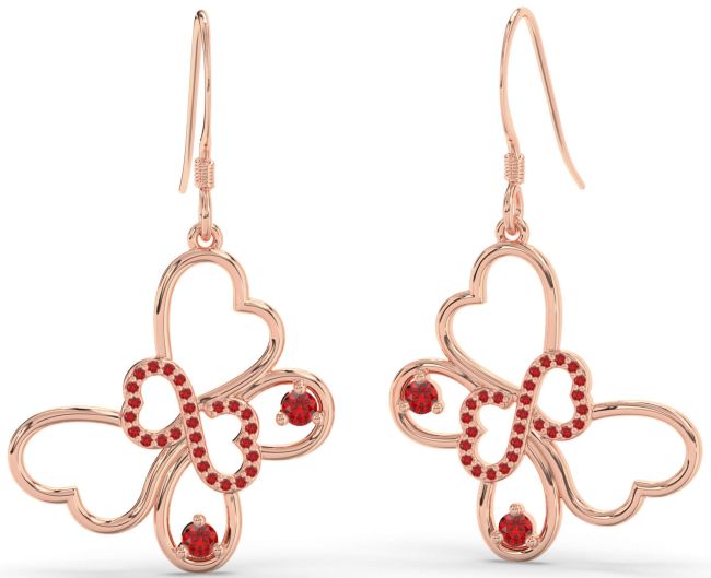 Large Ruby Rose Gold Silver Butterfly Infinity Heart Dangle Earrings