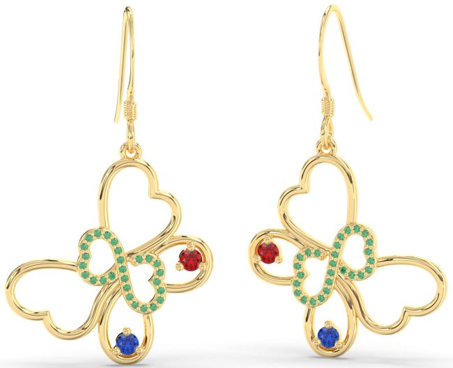 Large Gold Butterfly Infinity Heart Dangle Earrings