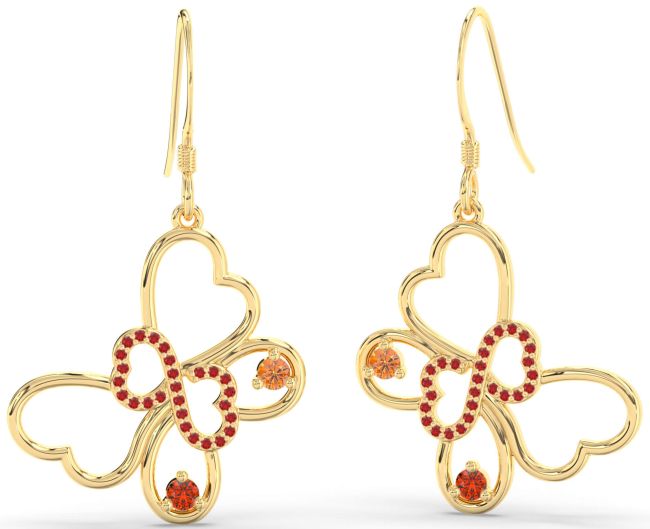 Large Gold Butterfly Infinity Heart Dangle Earrings