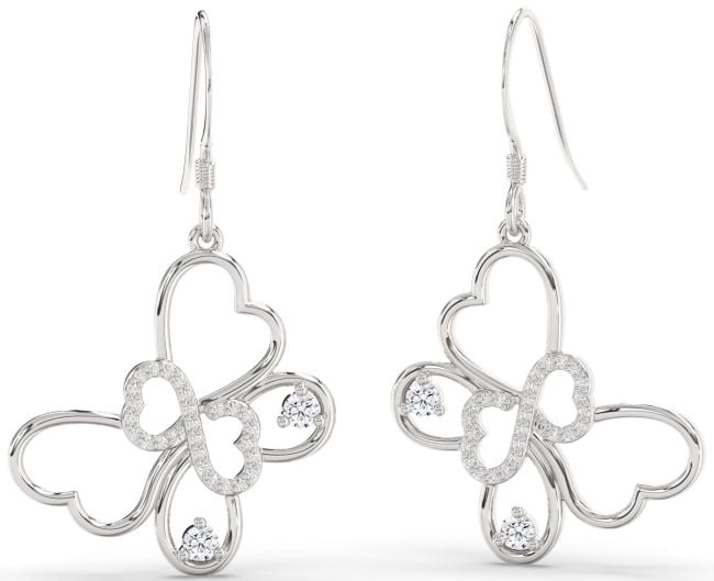 Large Diamond Platinum Butterfly Infinity Heart Dangle Earrings