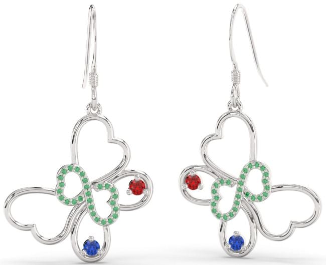 Large Silver Butterfly Infinity Heart Dangle Earrings