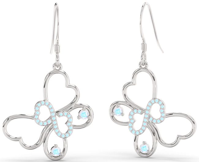 Large Moonstone Silver Butterfly Infinity Heart Dangle Earrings