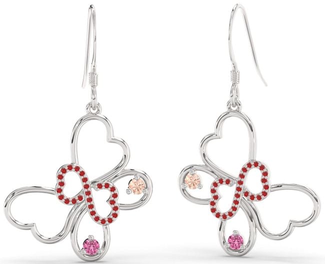 Large Silver Butterfly Infinity Heart Dangle Earrings