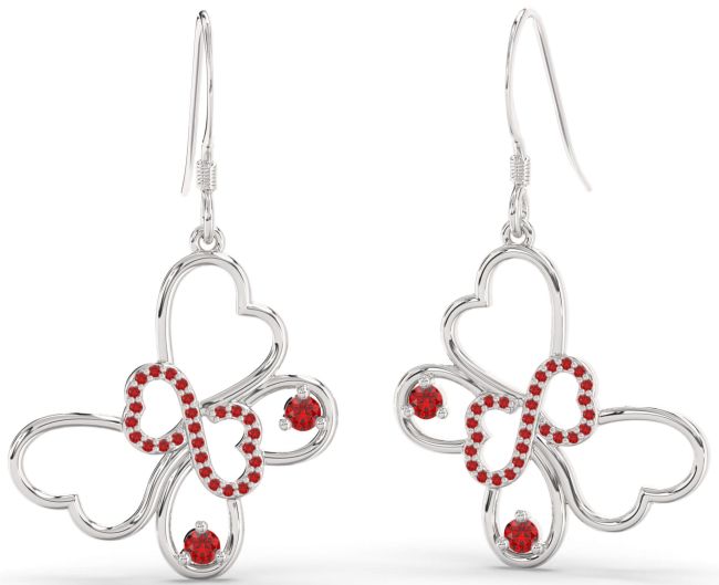 Large Ruby Silver Butterfly Infinity Heart Dangle Earrings