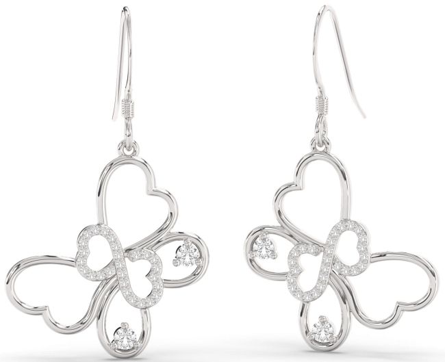 Large White Sapphire Silver Butterfly Infinity Heart Dangle Earrings