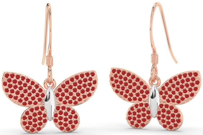 Ruby White Rose Gold Butterfly Dangle Earrings