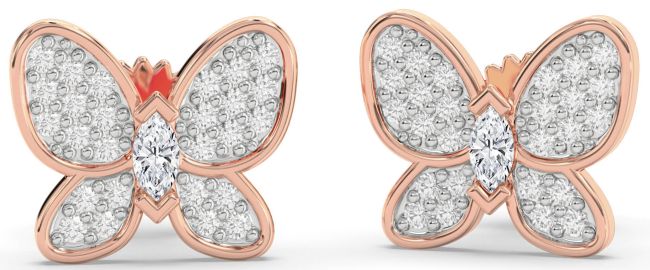 Diamond Rose Gold Butterfly Stud Earrings