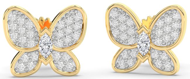 Diamond Gold Butterfly Stud Earrings