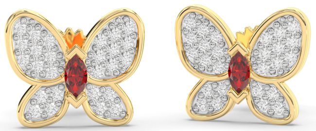 Diamond Ruby Gold Silver Butterfly Stud Earrings