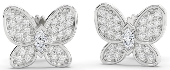 Diamond Platinum Butterfly Stud Earrings