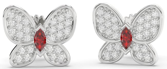Diamond Ruby White Gold Butterfly Stud Earrings