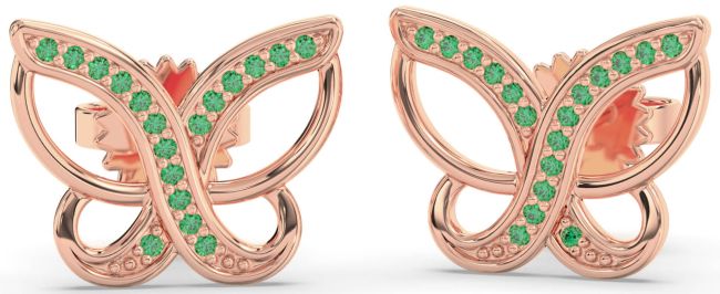 Emerald Rose Gold Silver Butterfly Stud Earrings