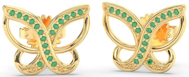 Emerald Gold Silver Butterfly Stud Earrings