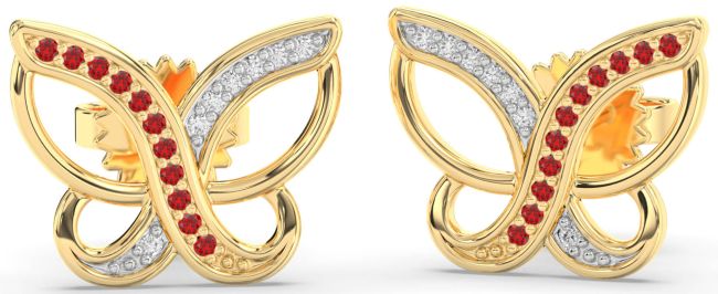 Diamond & Ruby Gold Butterfly Stud Earrings