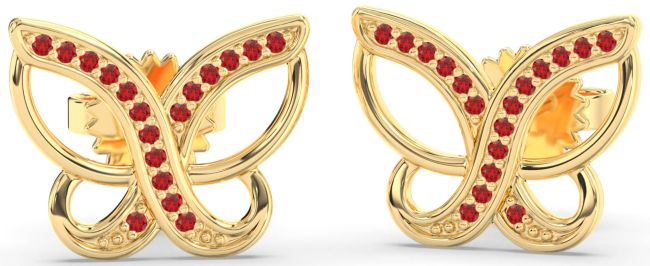 Ruby Gold Butterfly Stud Earrings