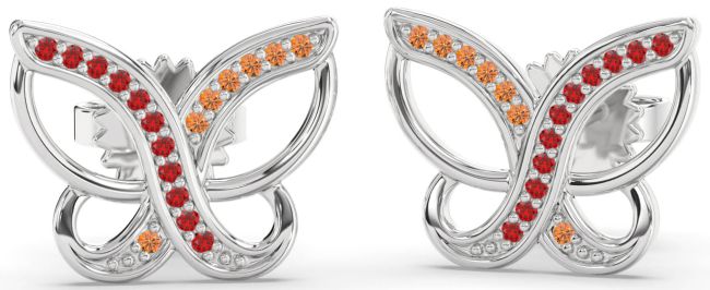 Ruby & Citrine Platinum Butterfly Stud Earrings