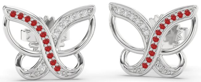 Diamond & Ruby Platinum Butterfly Stud Earrings