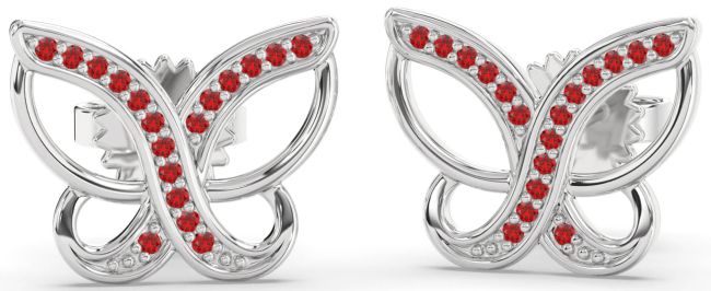 Ruby White Gold Butterfly Stud Earrings