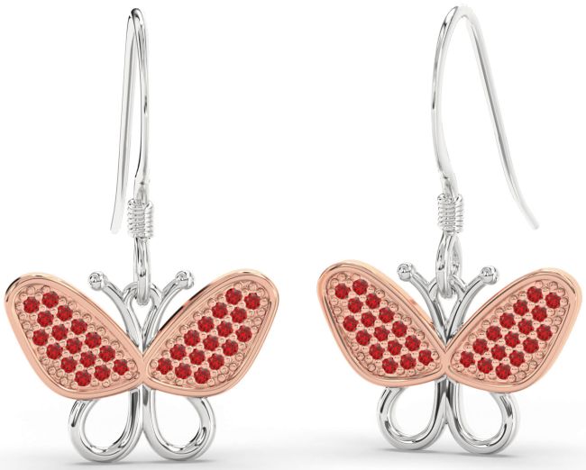 Ruby Silver & 10K Rose Gold Butterfly Dangle Earrings