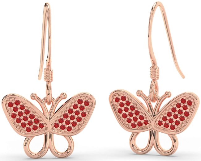 Ruby Rose Gold Butterfly Dangle Earrings