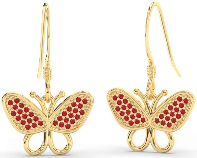 Ruby Gold Butterfly Dangle Earrings