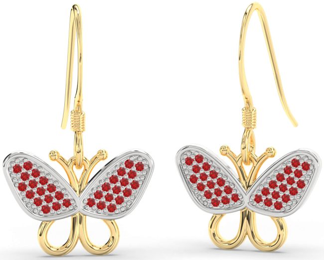 Ruby Gold Silver Butterfly Dangle Earrings