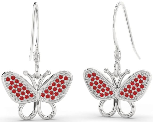 Ruby Platinum Butterfly Dangle Earrings