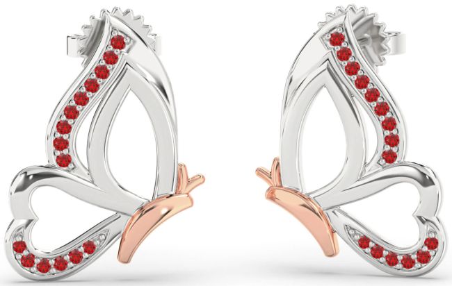Ruby White Rose Gold Butterfly Dangle Earrings