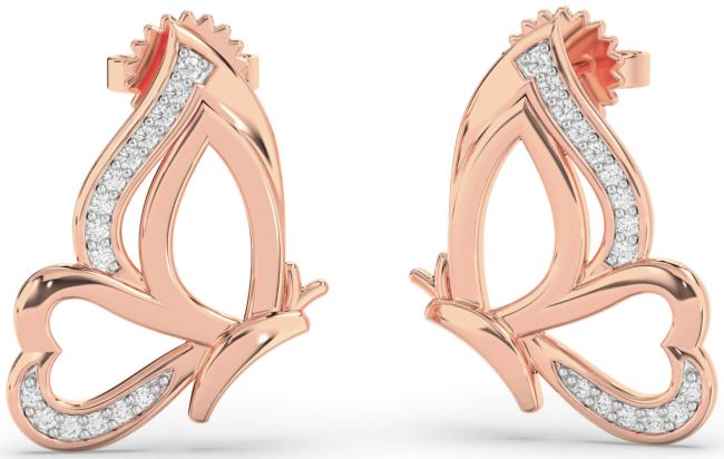 Diamond Rose Gold Butterfly Dangle Earrings