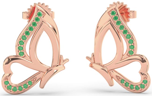 Emerald Rose Gold Butterfly Dangle Earrings