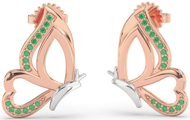 Emerald Rose Gold Silver Butterfly Dangle Earrings