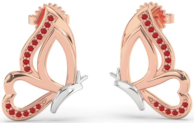 Ruby White Rose Gold Butterfly Dangle Earrings