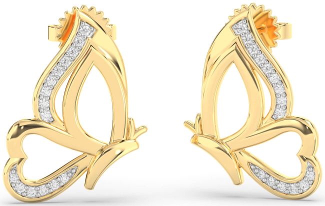 Diamond Gold Silver Butterfly Dangle Earrings