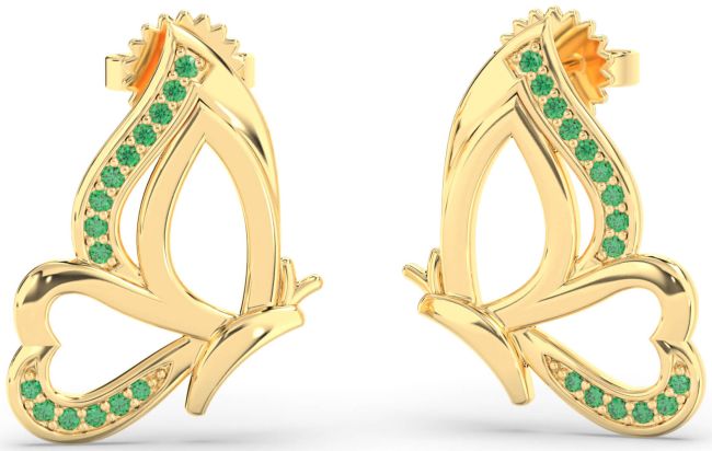 Emerald Gold Butterfly Dangle Earrings