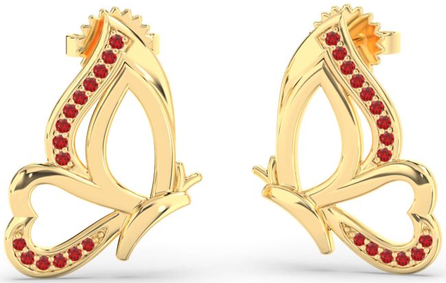 Ruby Gold Butterfly Dangle Earrings
