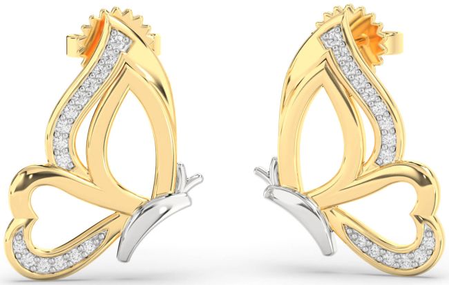Diamond Gold Silver Butterfly Dangle Earrings