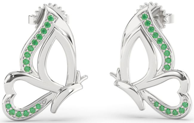 Emerald Platinum Butterfly Dangle Earrings