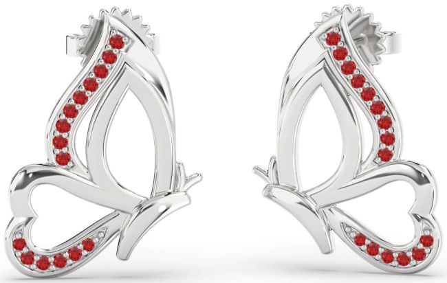 Ruby Platinum Butterfly Dangle Earrings