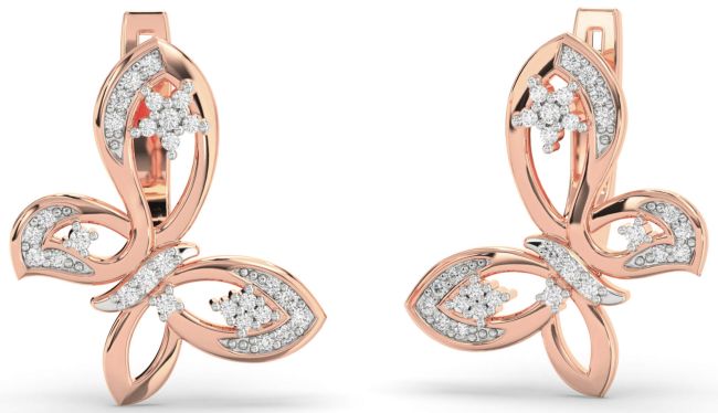 Diamond Rose Gold Butterfly Dangle Earrings