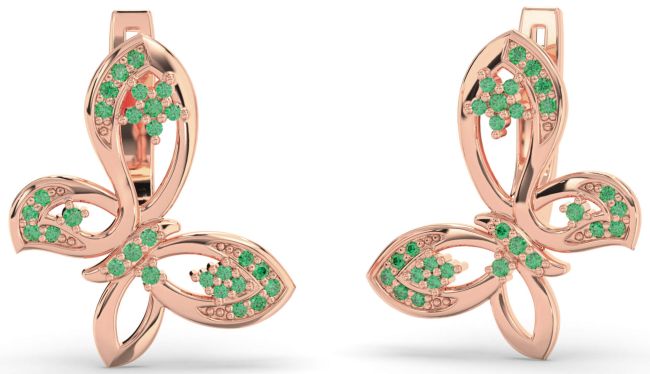 Emerald Rose Gold Butterfly Dangle Earrings