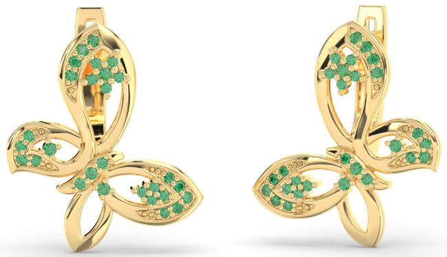 Emerald Gold Butterfly Dangle Earrings