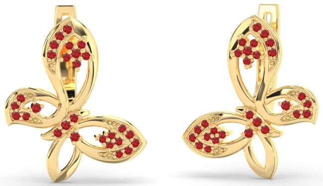 Ruby Gold Butterfly Dangle Earrings