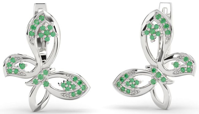 Emerald Platinum Butterfly Dangle Earrings