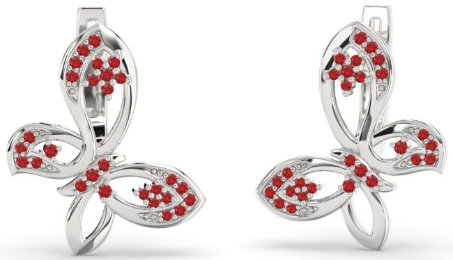 Ruby Platinum Butterfly Dangle Earrings