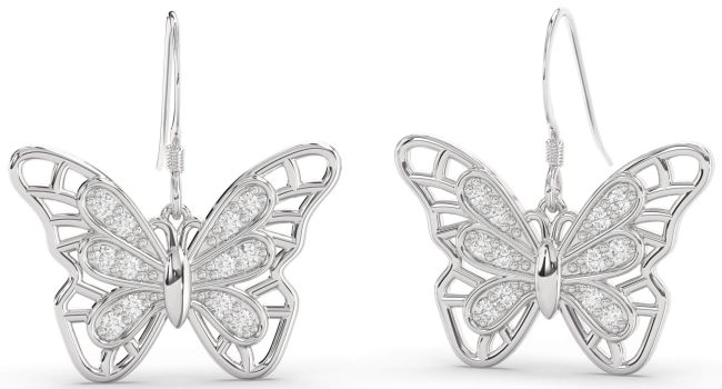 Large Lab Diamond Silver Butterfly Dangle Earrings