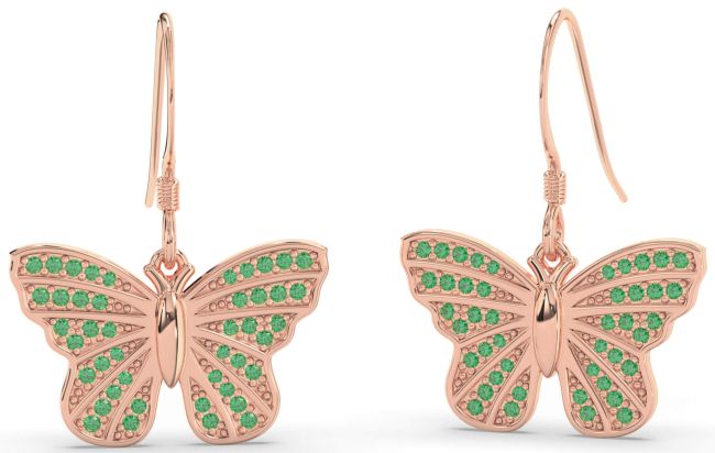 Emerald Rose Gold Silver Butterfly Dangle Earrings