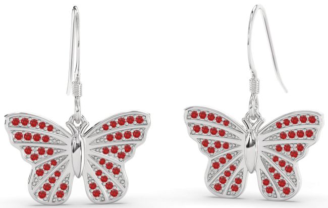 Ruby White Gold Butterfly Dangle Earrings