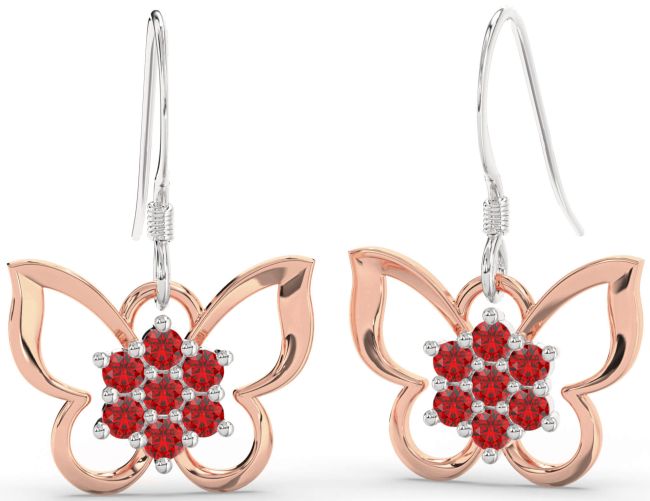 Ruby Rose Gold Silver Butterfly Dangle Earrings