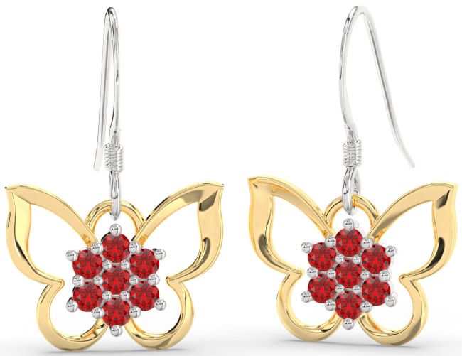 Ruby Gold Silver Butterfly Dangle Earrings