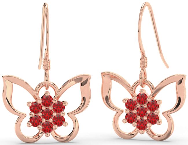 Ruby Rose Gold Butterfly Dangle Earrings